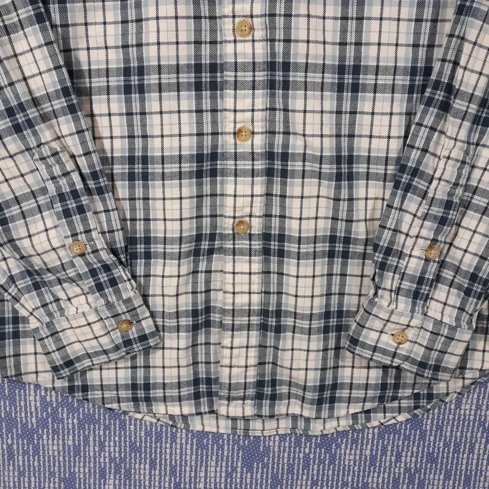Polo Ralph Lauren Shirt Mens Medium Flannel Pockets Cotton White Blue